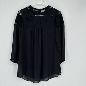 Vanessa Virginia Blouse Womens 4 Black Sheer Lace Long Sleeve Boho Tunic Top